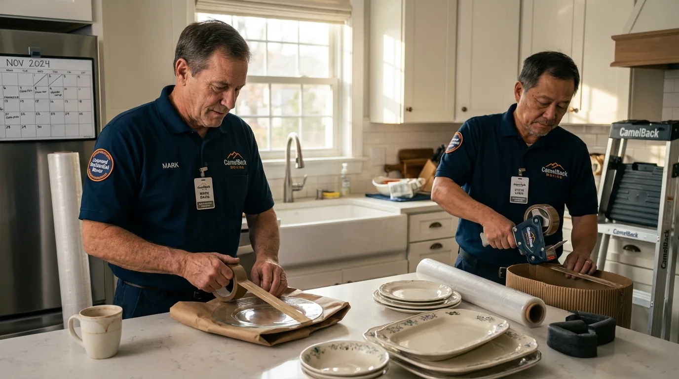 Professional crew packing kitchen dishware in Elmwood Park, NJ
